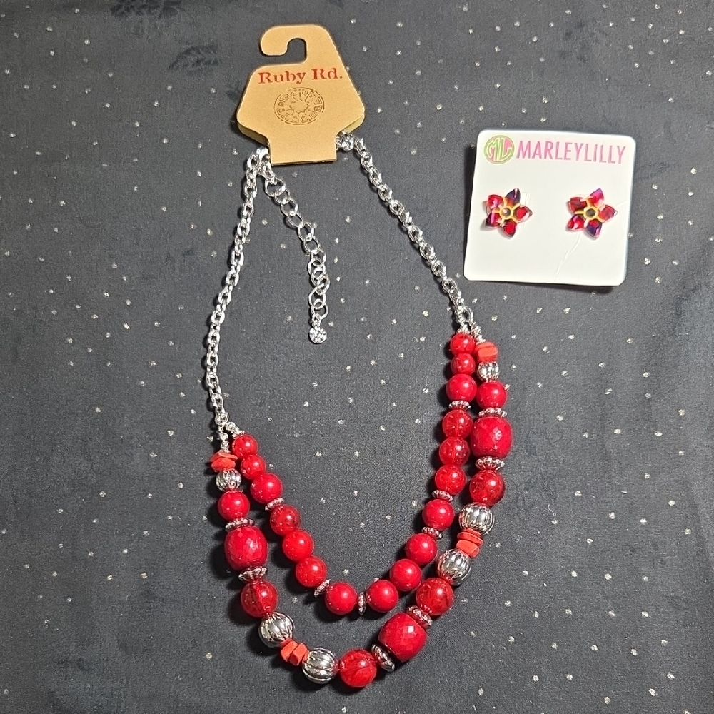 Ruby Rd. Red and Silver Beaded Necklace